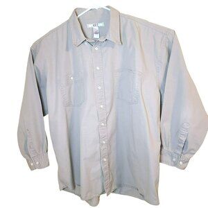 SRT Mens 2XL Long Sleeve Button Down Casual Shirt 100% Cotton Khaki Brown Beige